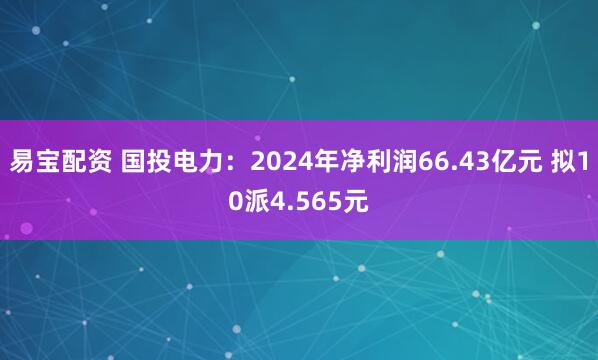 易宝配资 国投电力：2024年净利润66.43亿元 拟10派4.565元